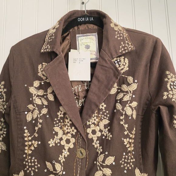 Paparazzi By Biz Embroidered Floral Jacket Rhinestone Embellished Coat Medium - Picture 3 of 11
